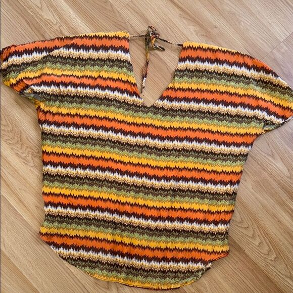 Vintage Arden B Vibrant Zigzag Patterned Top Y2K 100% Silk XS - Picture 2 of 3